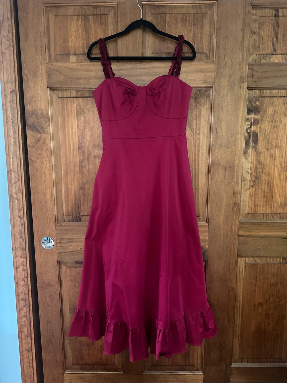 Hutch Burgundy Ruffle-Trim Midi Dress